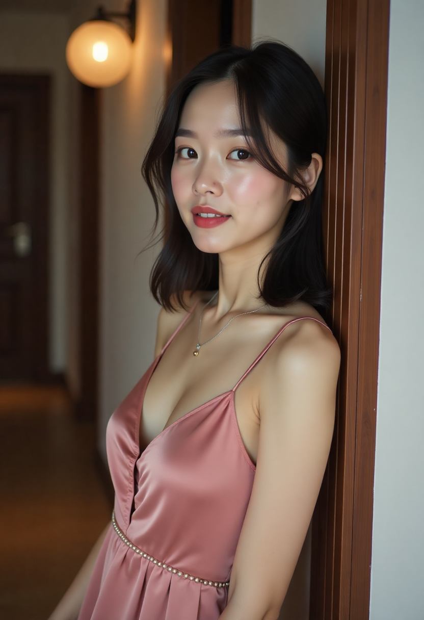 灯塔下两人面对海面的背影